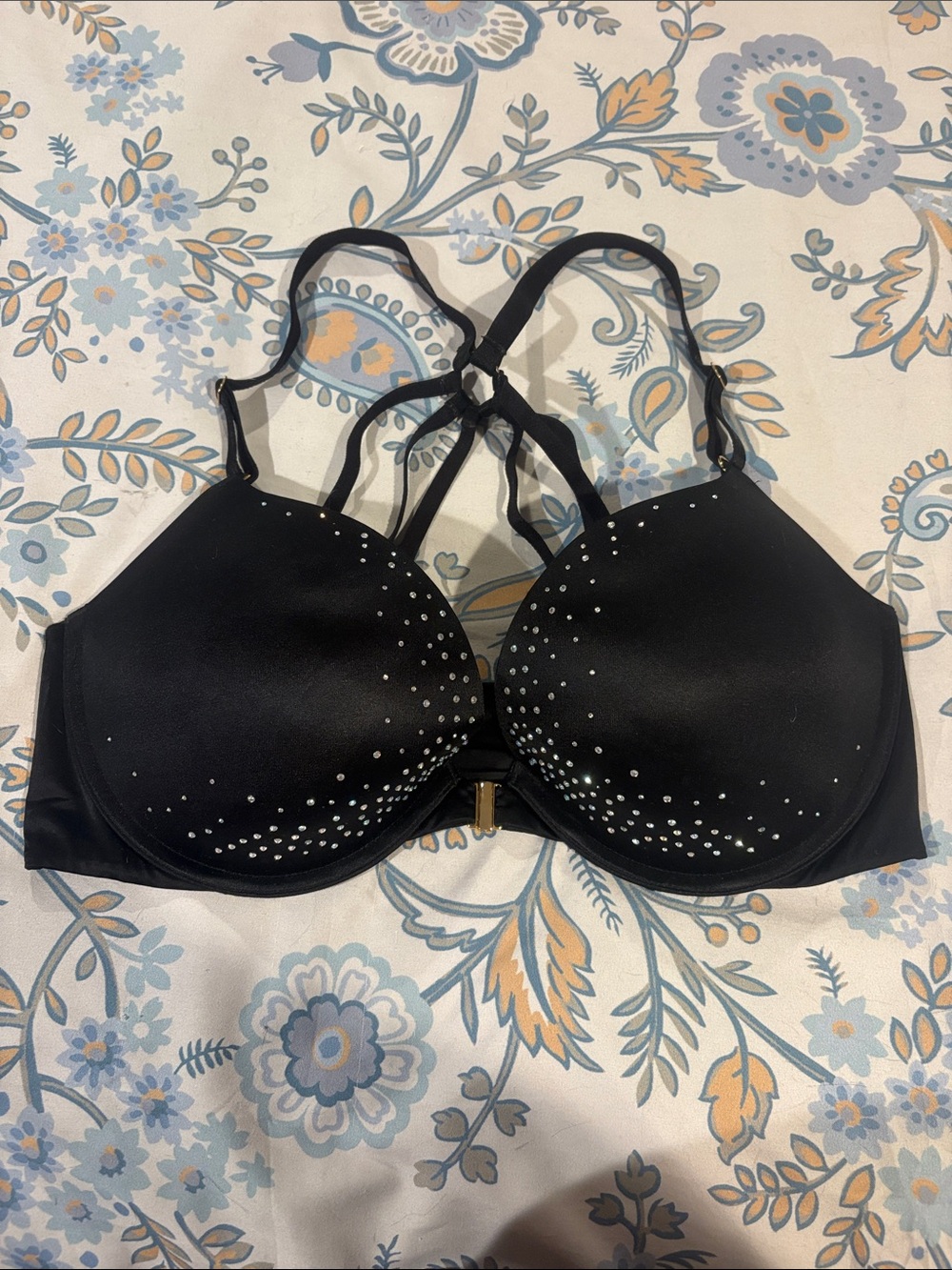 Victoria's Secret Black Studded Push-Up Bra with Strappy Back Detail